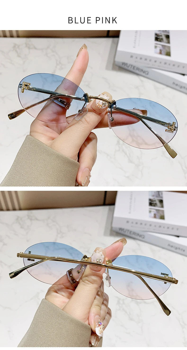 Elegant Diamond Oval Rimless Sunglasses — Men’s “F” Letter Car Sunglasses Model 90902