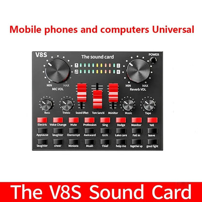 V8S External Sound Card - USB Audio Interface for Mobile & PC Live Streaming, Podcasting & Recording