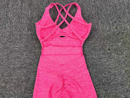 Women’s Black Sporty Jumpsuit – 2025 Workout Yoga Gym Set with Push-Up Fitness Overalls