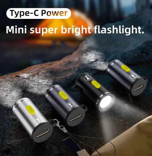High Brightness LED Mini Flashlight – Type C Rechargeable Pocket Torch for Travel & Outdoor Use