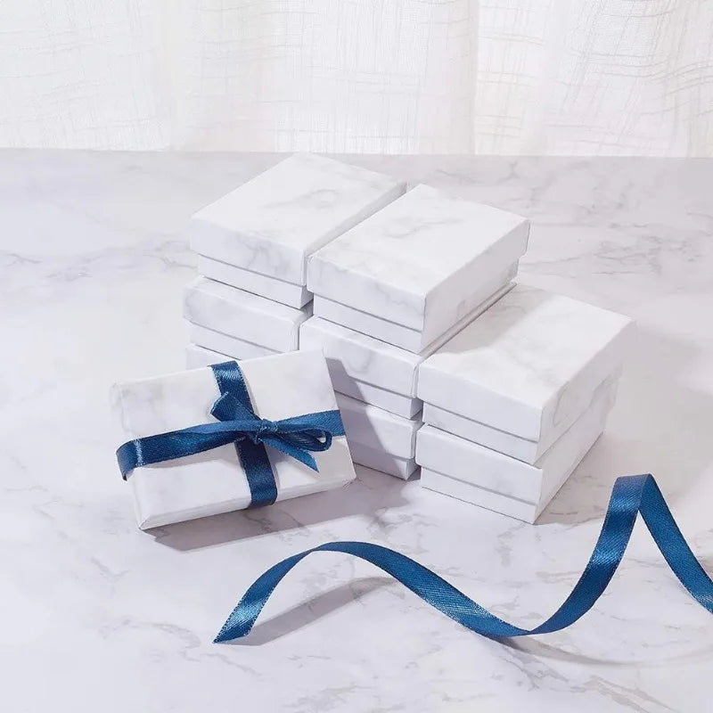 20-Pack Rectangle Kraft Jewelry Boxes — 1.96x3.11x1.06" Marble White Cardboard Gift Boxes for Valentine’s Day