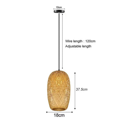Bamboo Pendant Lamp Ceiling Light - Handwoven Rattan Wicker Hanging Fixture for Dining Room, Bedroom & Indoor Home Decor
