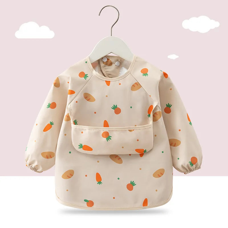 Waterproof Long Sleeve Baby Feeding Bib - Toddler Apron Smock with Food Catcher Pocket for Mess-Free Mealtime