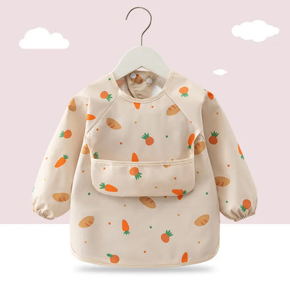 Waterproof Long Sleeve Baby Feeding Bib - Toddler Apron Smock with Food Catcher Pocket for Mess-Free Mealtime