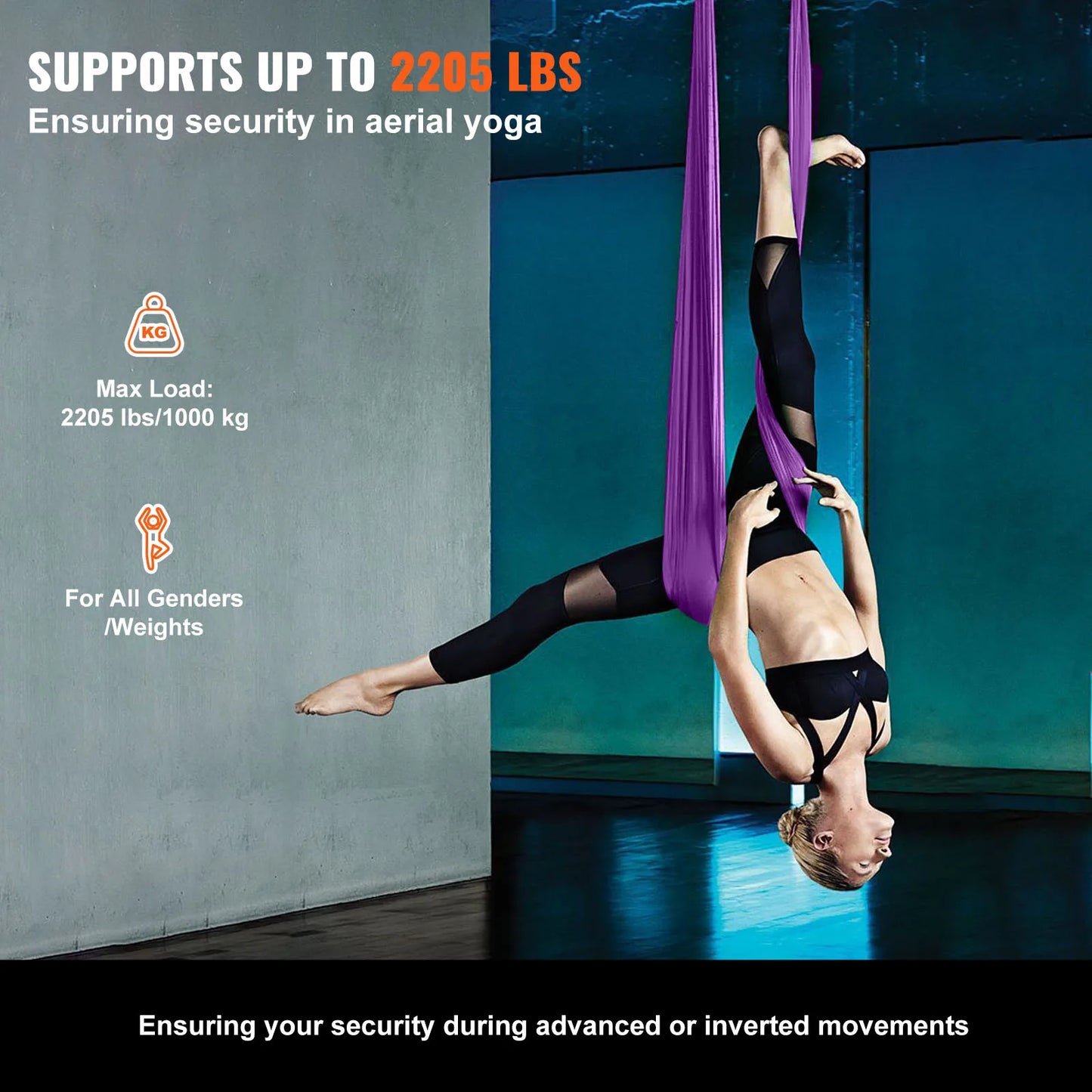 SucceBuy 8.7/11 Yards Aerial Yoga Hammock & Swing Starter Kit – Aerial Silk Fabric Yoga Strap Accessory for All Fitness Levels