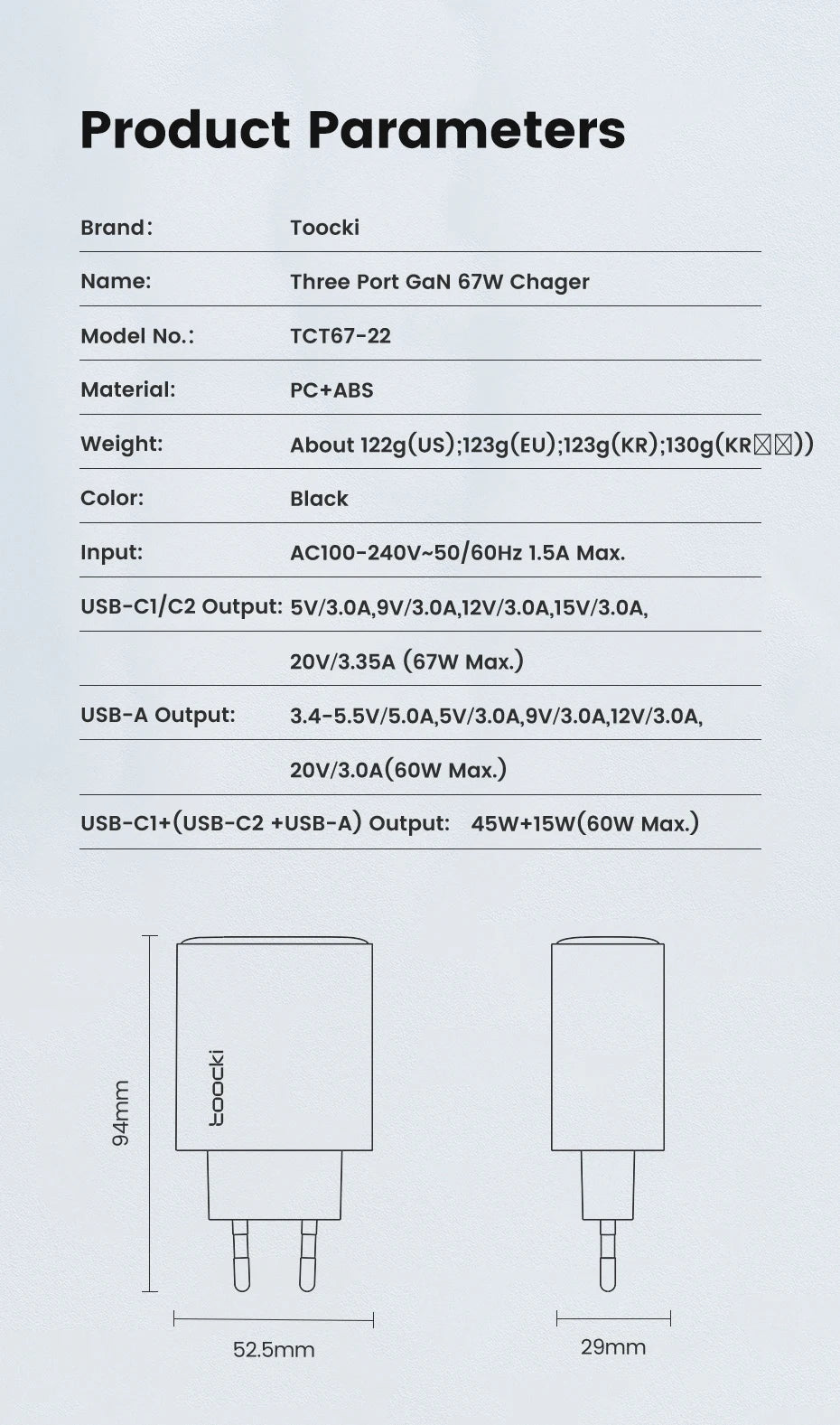 Toocki 67W GaN USB-C Charger — Digital Display Quick Charge PD PPS QC4.0 for MacBook, Laptop, iPad, iPhone 15/14