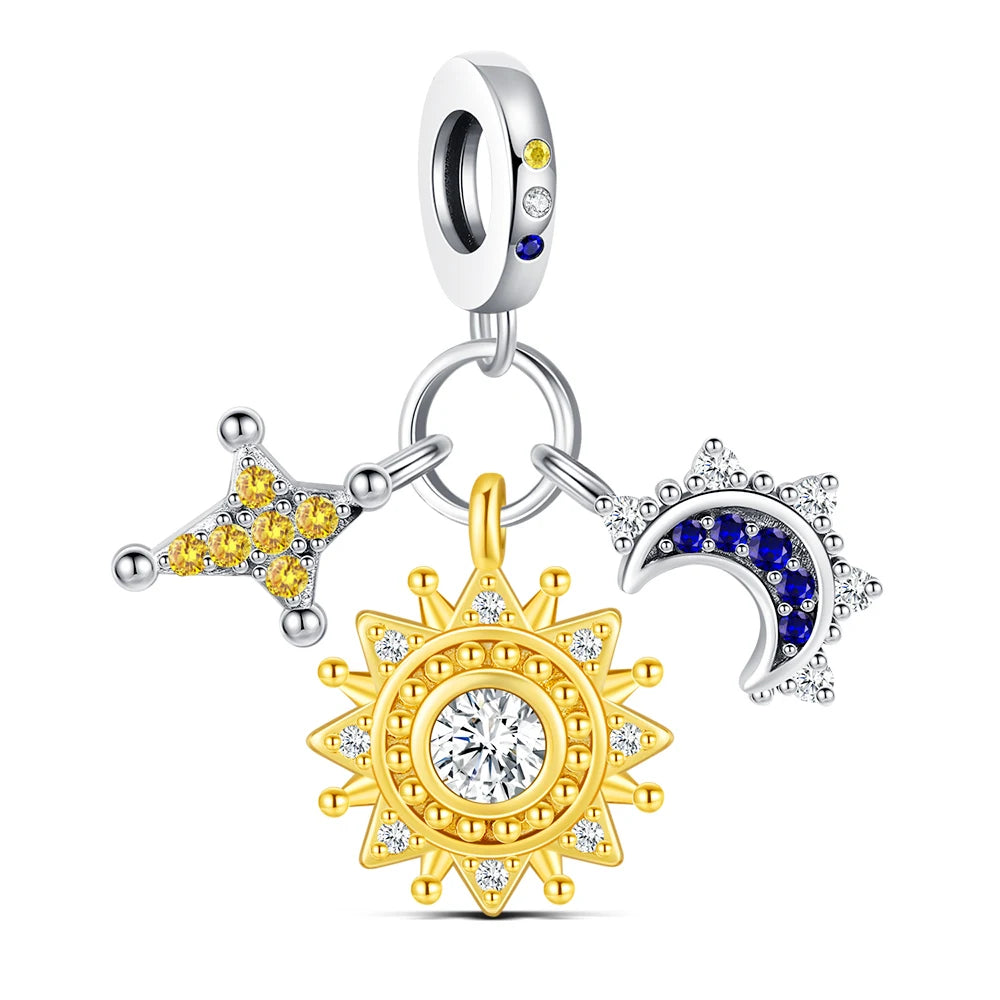 925 Sterling Silver Robot & Sea Turtle Charms Pendant — Moon Bead Bracelet Accessory, DIY Fashion Jewelry Gift for Women
