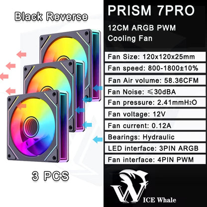 ICE Whale Prism 7 PRO ARGB 120mm PC Case Fan – Infinity Mirror Design with 4-Pin PWM, Motherboard Sync, and CPU Cooling Fan