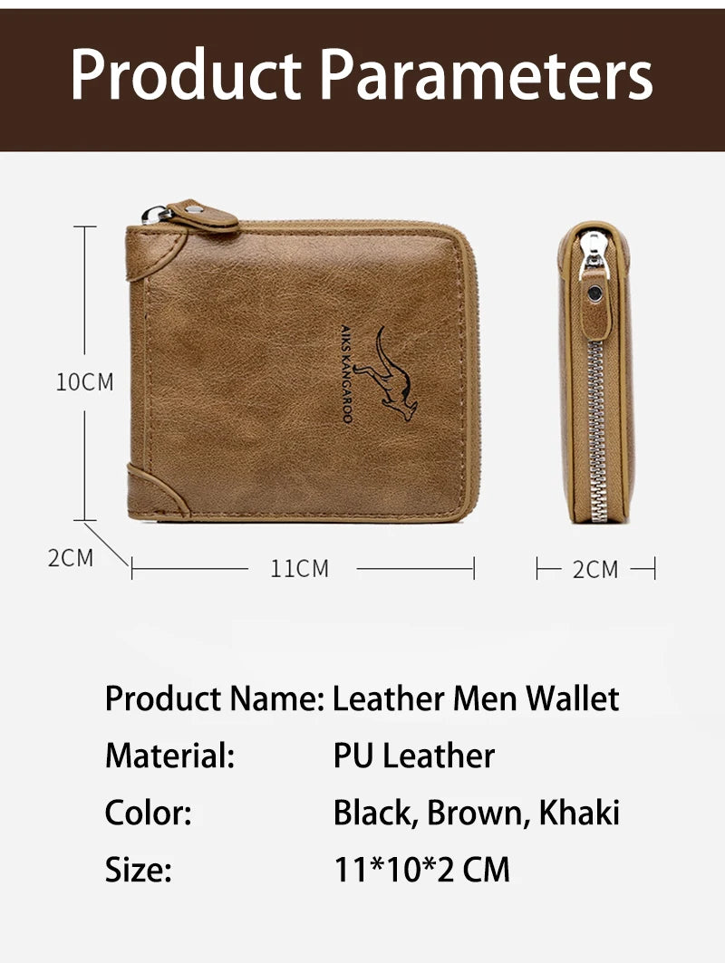 Luxury Leather Men's Wallet – RFID Zipper Card Holder with Coin Pocket, Perfect Gift for Men