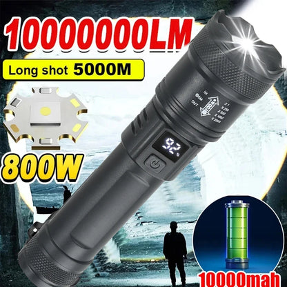 2000LM High-Power LED Tactical Flashlight – USB Rechargeable Zoom Torch with Display, Outdoor Camping, Fishing & Emergency Lantern Light for Survival Use