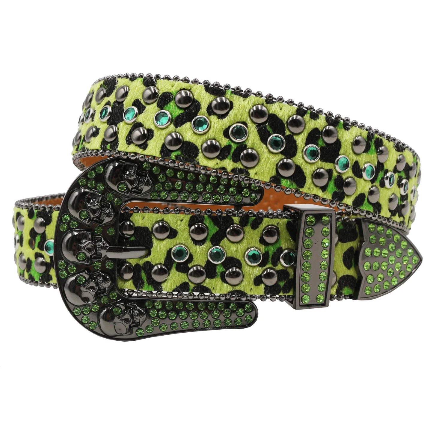 Women’s Rhinestone Skull Leather Belt – Luxury Designer Studded Strap for Jeans, White & Black