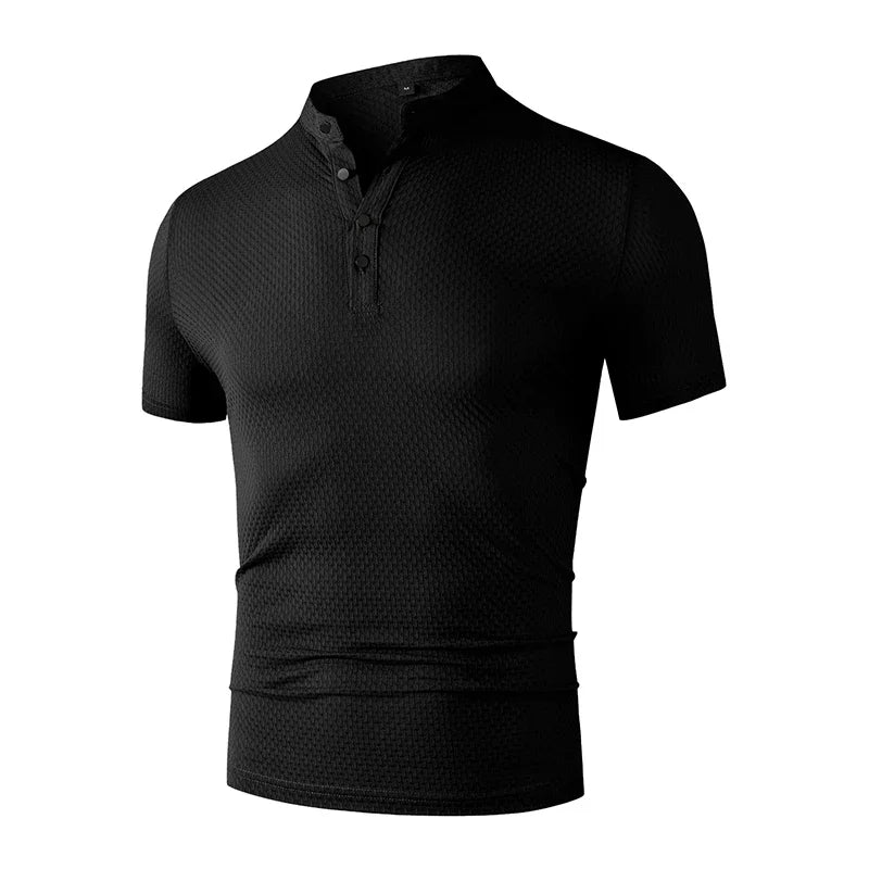Men's Business Casual Polo Shirt - Short Sleeve Breathable Summer Top with Floral Detail
