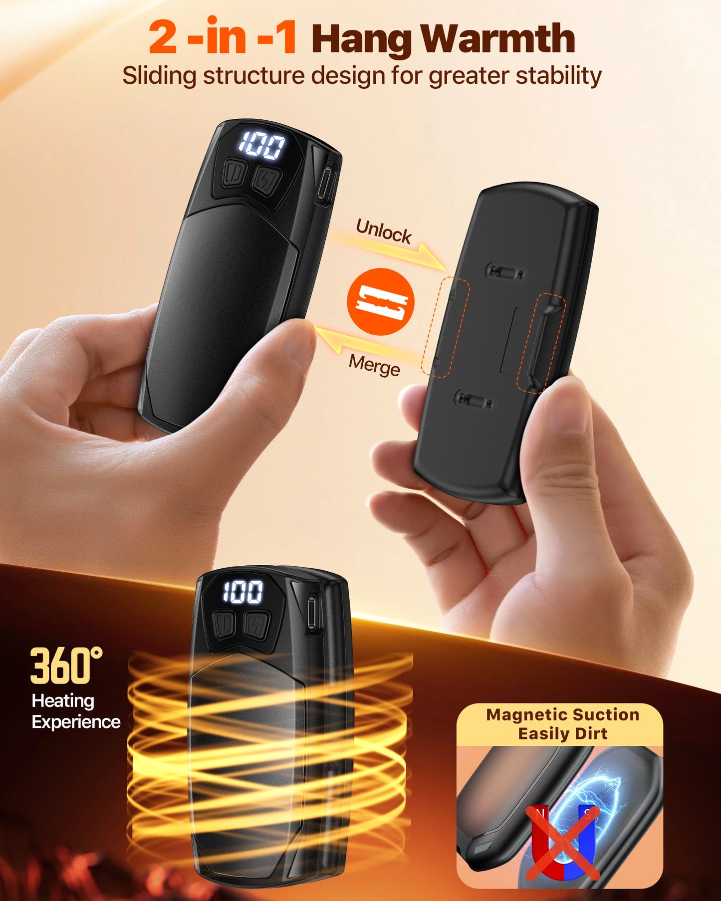 2-Pack Rechargeable Hand Warmers 2000mAh – Electric Pocket Heater for Christmas, Outdoors, Hunting, Golf & Camping