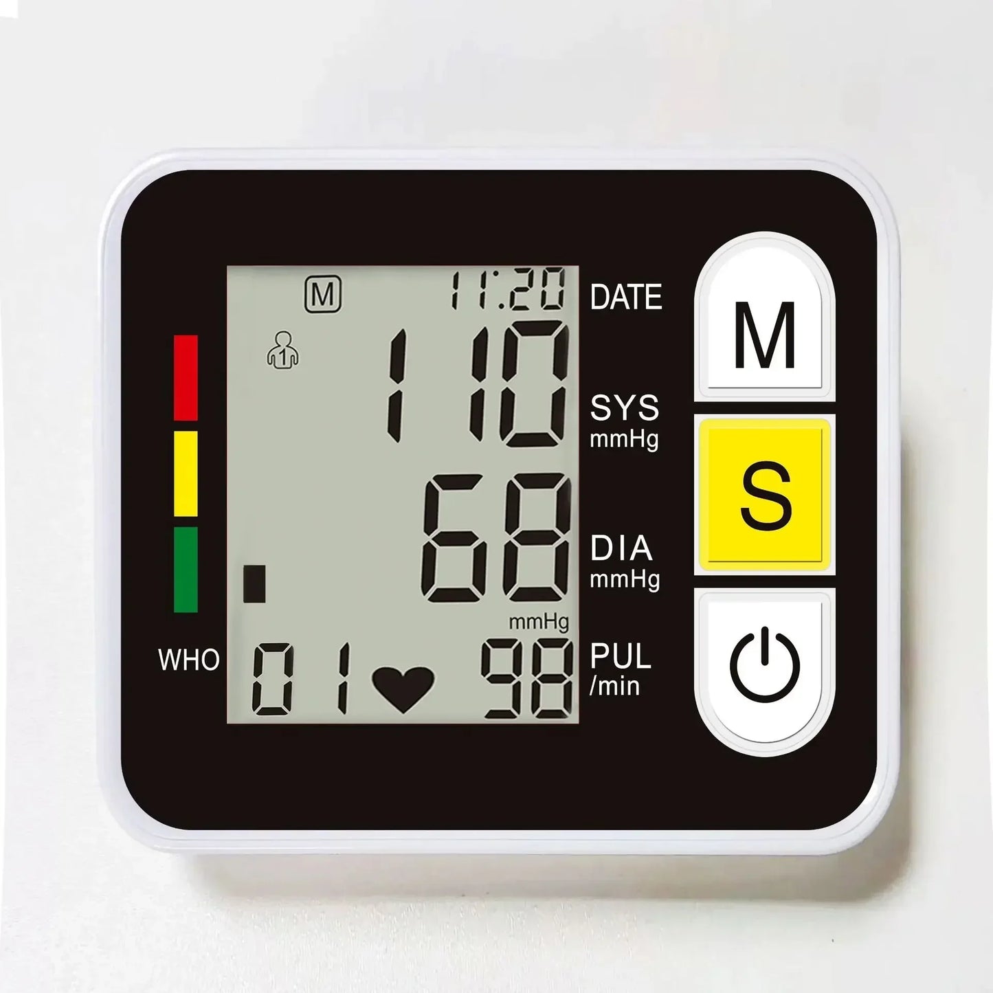 Portable Digital Wrist Blood Pressure Monitor – LCD Screen Sphygmomanometer with Heart Rate & Pulse Measurement