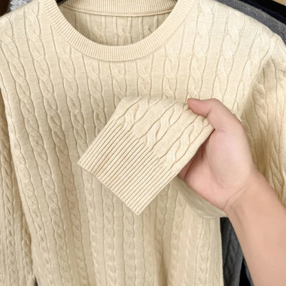 Men's Luxury Embroidered Knit Sweater - Long Sleeve Round Neck No-Pilling Casual Spring Pullover Top