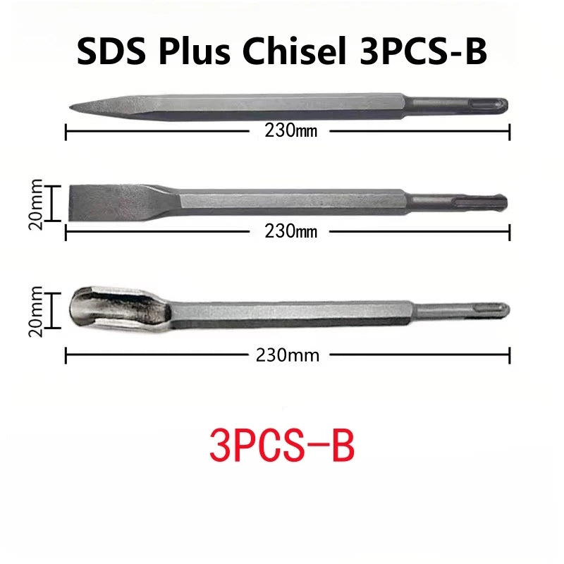 250mm SDS Plus Chisel Set – Electric Hammer Drill Bits (Point, Groove & Flat) for Concrete, Brick, Stone & Masonry Work
