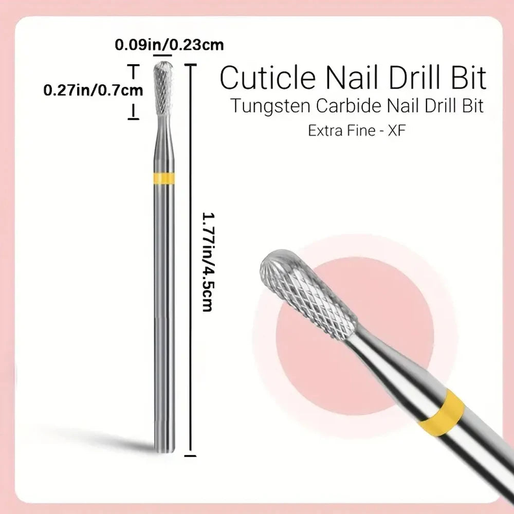 3/32" Carbide Nail Drill Bit - Fine Grit Cuticle Remover with Two-Way Rotation for Nail Care