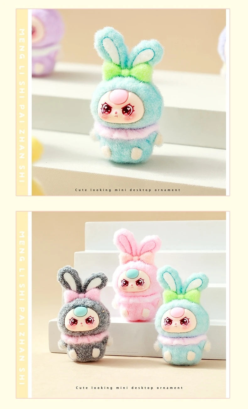 9pcs Babythree Dimoo Anime Flocked Action Figures Decorative Pendant Kawaii Desktop Dolls Toy Gifts