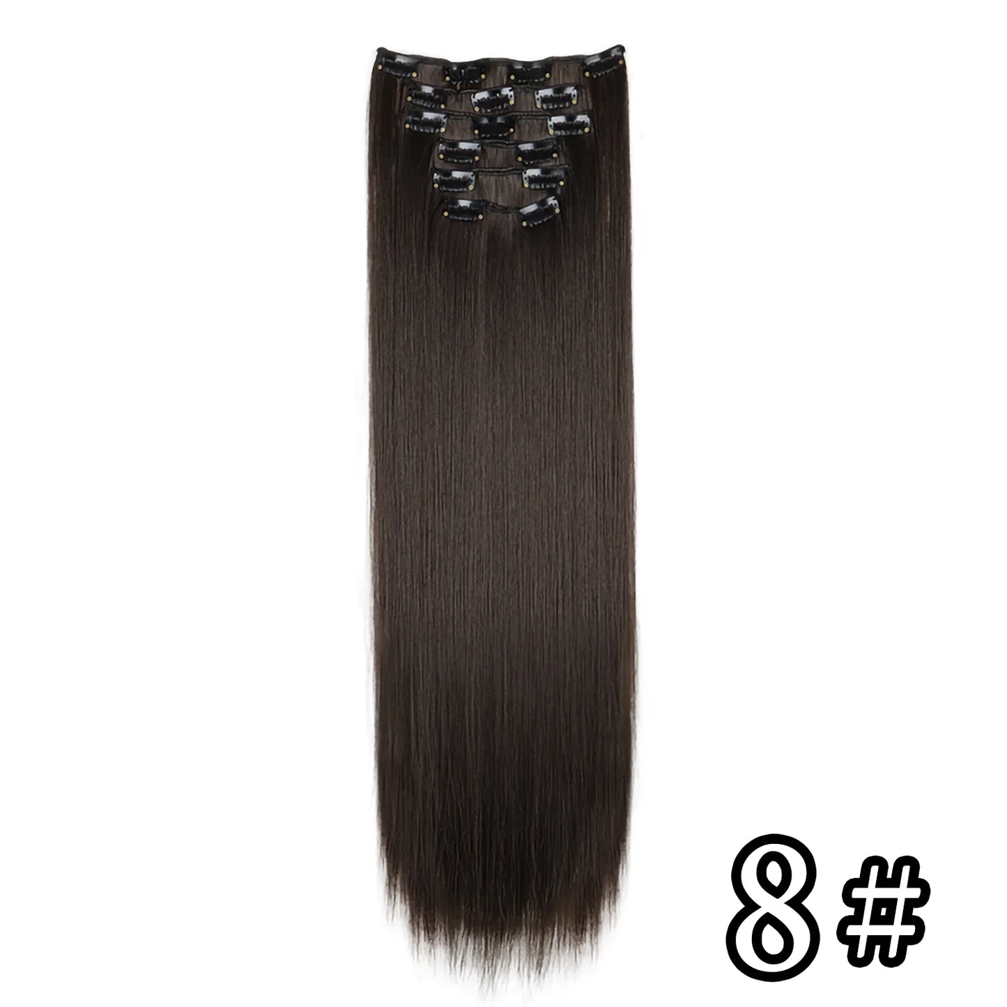 24-Inch 16 Clips-in Hair Extensions – Long Straight Synthetic Blonde & Black Hairpieces, Heat Resistant for Daily Use
