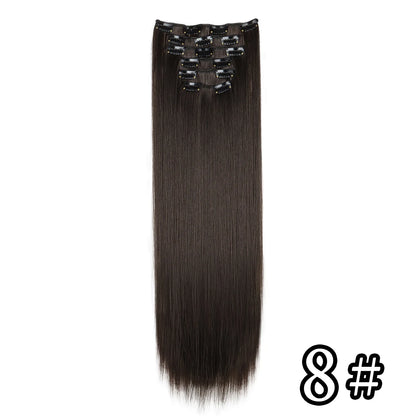 24-Inch 16 Clips-in Hair Extensions – Long Straight Synthetic Blonde & Black Hairpieces, Heat Resistant for Daily Use