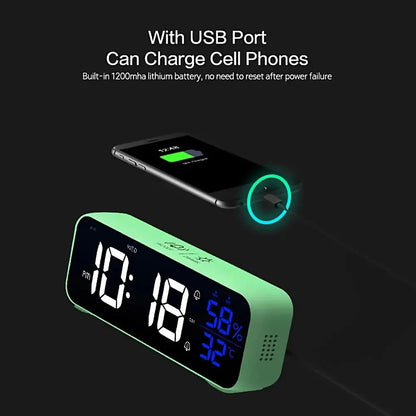 Music LED Digital Alarm Clock: Voice Control, Temperature Humidity Display - Desktop Home Table Decoration, Built-in 1200mAh Battery