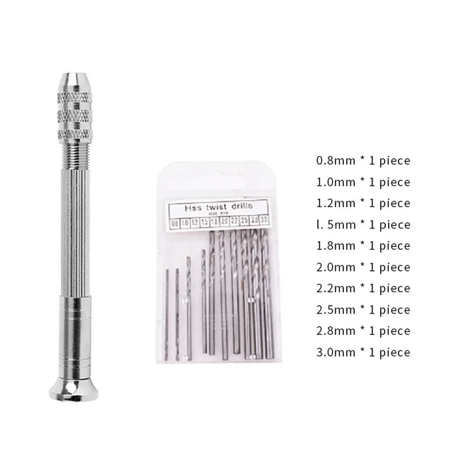 Mini Aluminum Hand Drill with Keyless Chuck – HSS Steel Twist Drill Bit for Woodworking & Manual Drilling
