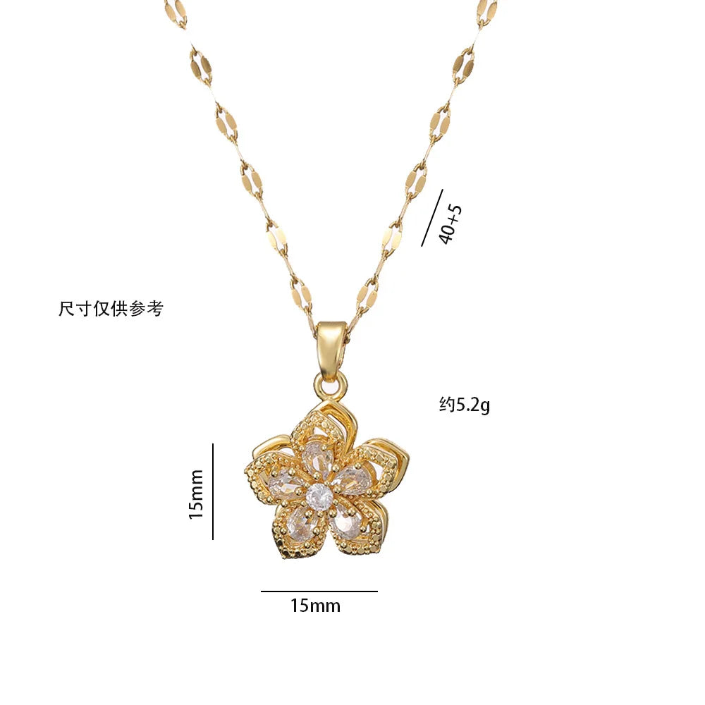 Light Luxury Gold Zircon Flower Pendant Necklace for Women - Elegant Party Jewelry Gift