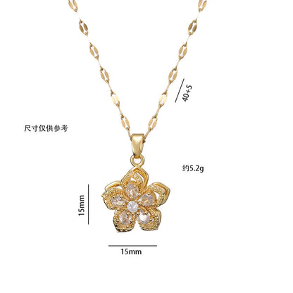Light Luxury Gold Zircon Flower Pendant Necklace for Women - Elegant Party Jewelry Gift