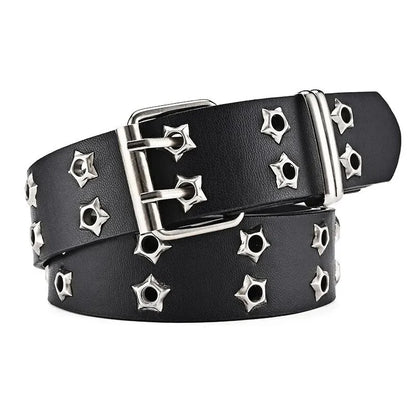 Women's Y2K Double-Hole Punk Belt - Adjustable Unisex Hip Hop Rock Style Punch-Free Waist Belt