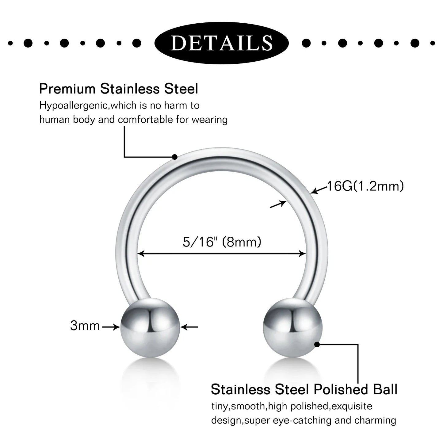 Stainless Steel Nose & Septum Rings – 12G/14G/16G/20G Piercings for Women & Men, Helix & Body Jewelry