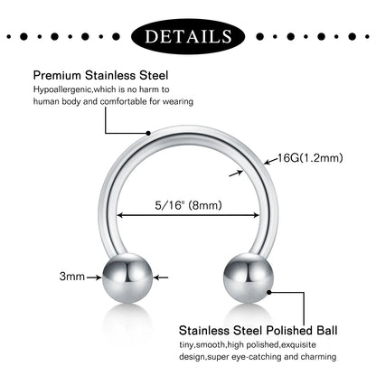 Stainless Steel Nose & Septum Rings – 12G/14G/16G/20G Piercings for Women & Men, Helix & Body Jewelry
