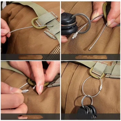 Metal Keychain Tag with Stainless Steel Wire Cable - Screw Lock Gadget Ring for Camping & Hardware