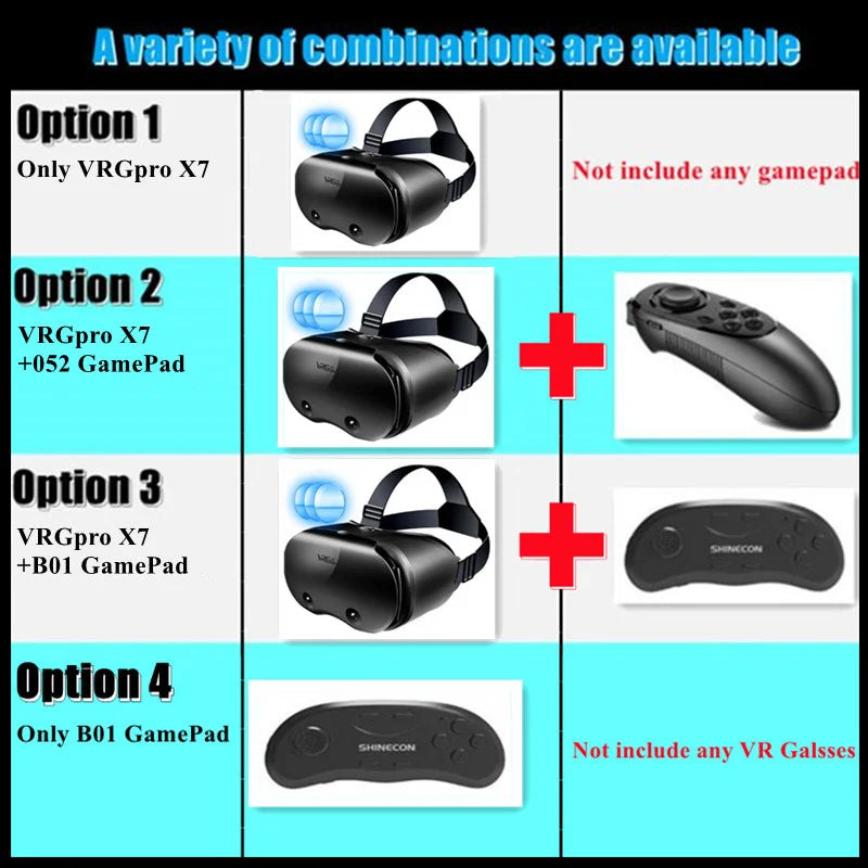 VRGpro X7 3D VR Headset – Virtual Reality Glasses Box for iOS & Android 5-7" Phones with Wireless Controller