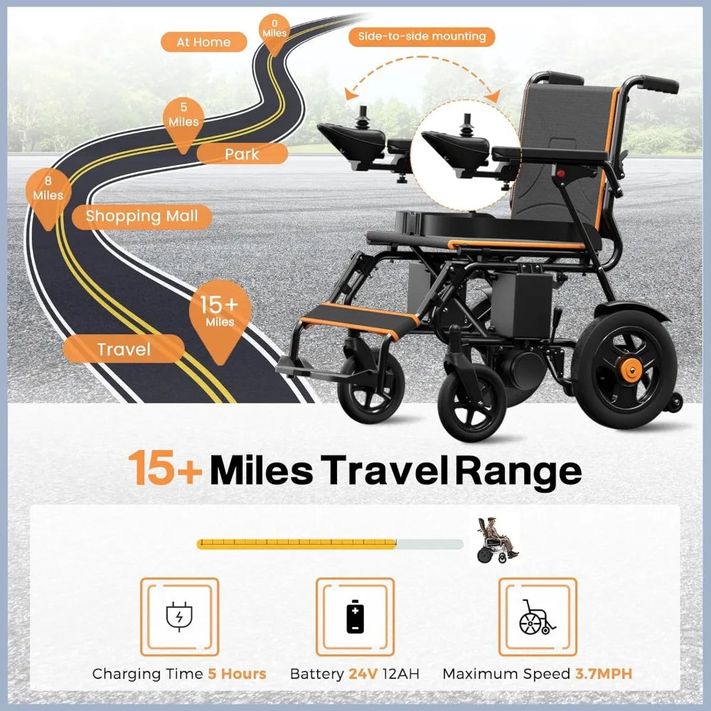 Foldable Electric Wheelchair for Adults — Intelligent Power Wheelchair with 15 Mile Long Range