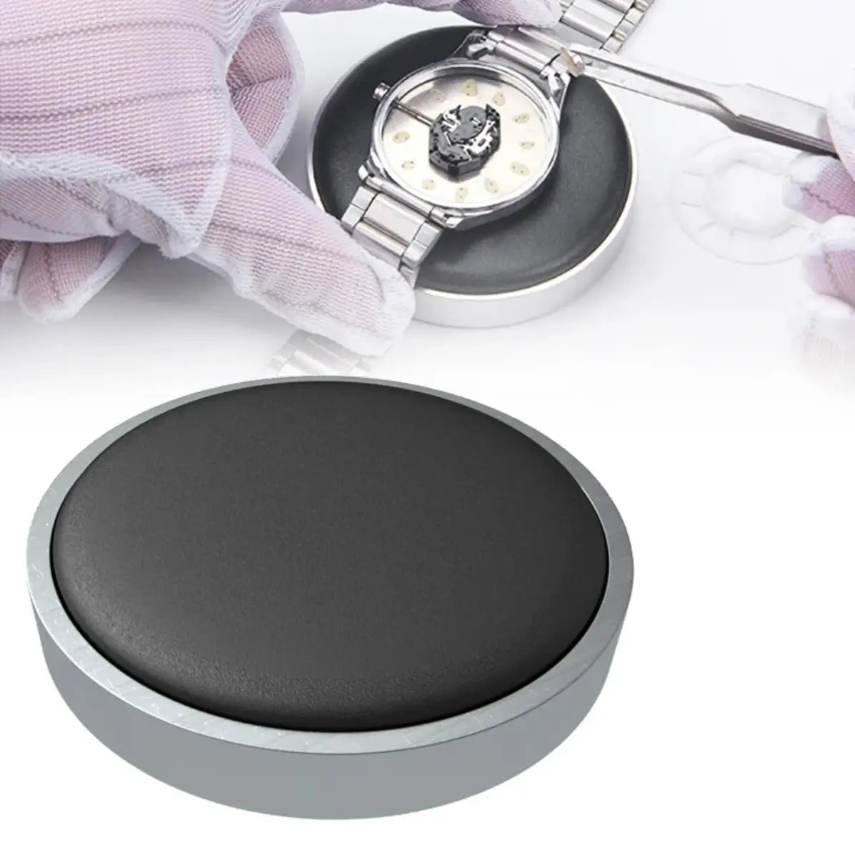 Watch Movement Casing Cushion – Leather Protective Pad Holder for Watchmakers, Glass Repair & Battery Change Tool (53/70mm)