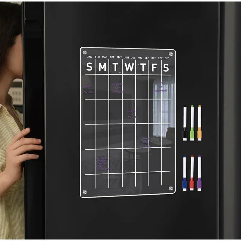 Magnetic Fridge Calendar & Weekly Planner – Reusable Transparent Dry Erase Board for Schedule, Menu & Notes
