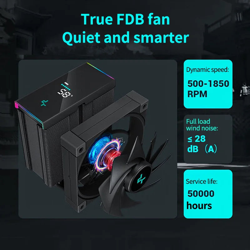 DEEPCOOL AK500S CPU Air Cooler – 5 Heat Pipes 240W TDP Silent Heatsink with 120mm FDB Fan & Digital Display Radiator Cooling System