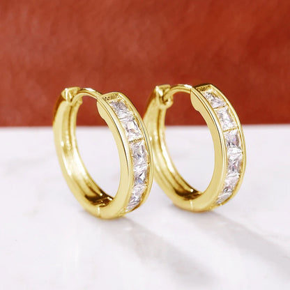 Huitan Classic Princess Square CZ Hoop Earrings for Women – Simple & Elegant Versatile Jewelry Accessories