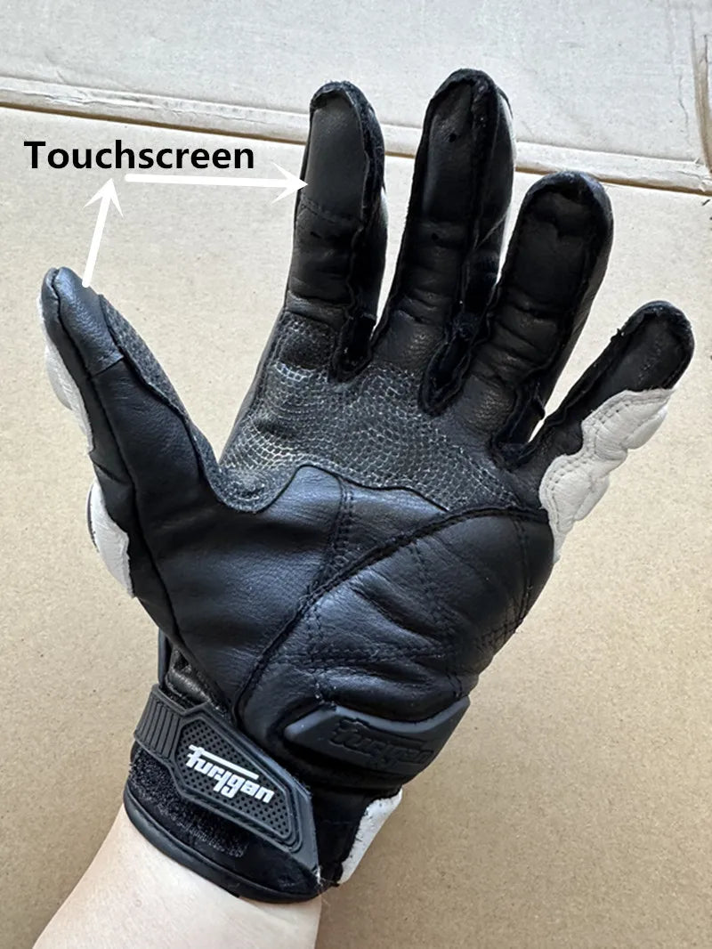 Motorcycle Gloves AFS6 AFS10 AFS18 - Leather Windproof Motocross Mittens with Touch Screen, Men's Protective Motorbike Gloves