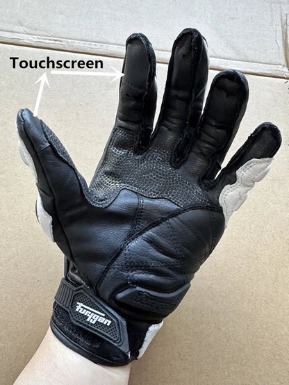 Motorcycle Gloves AFS6 AFS10 AFS18 - Leather Windproof Motocross Mittens with Touch Screen, Men's Protective Motorbike Gloves