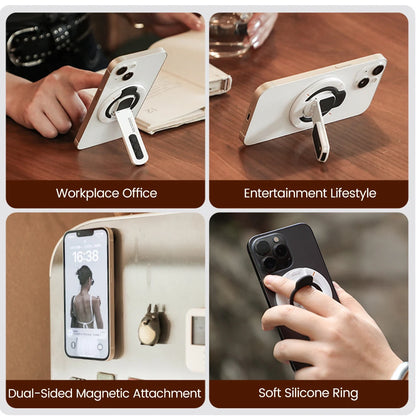 3-in-1 Magnetic Finger Ring Phone Holder - Rotating Double-Sided MagSafe Stand for iPhone 17 16 15 14 13 12