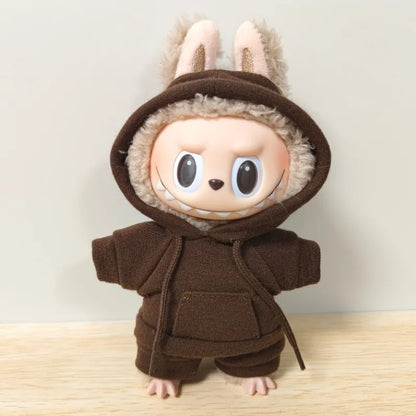 17cm Labubu Doll Outfit Set – Black Hoodie Sweatshirt & Pants, DIY Gift for Dolls