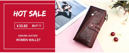 Women's Genuine Leather Long Wallet – Fashion Clutch with Coin Purse, Card Holder & Phone Pocket by Contact's