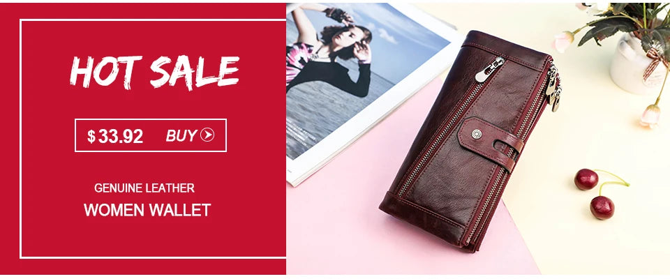 CONTACT'S Genuine Leather Short Wallet for Women — Luxury Designer Card & Coin Holder, Mini Money Clip Wallet with Free Shipping