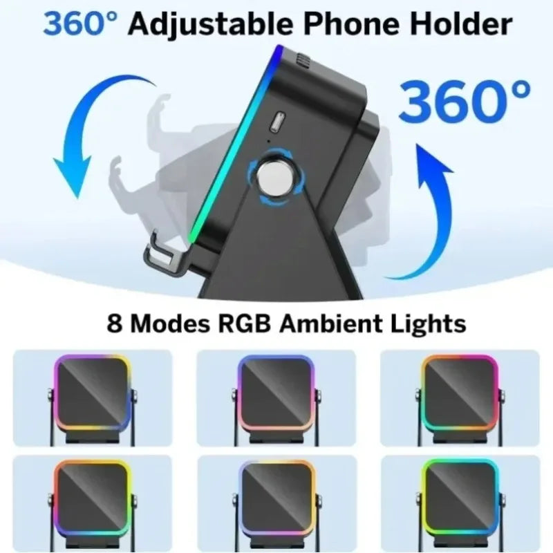 5-in-1 Wireless Bluetooth Speaker - Phone Stand, Stereo Sound & RGB Ambient Light