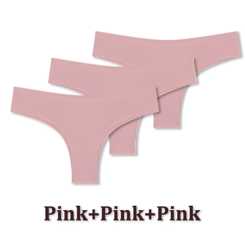 3PCS Seamless Maillard Ultra-Thin Brazilian Panties for Women – Ice Silk Low Waist G-String, Sexy Solid Underwear