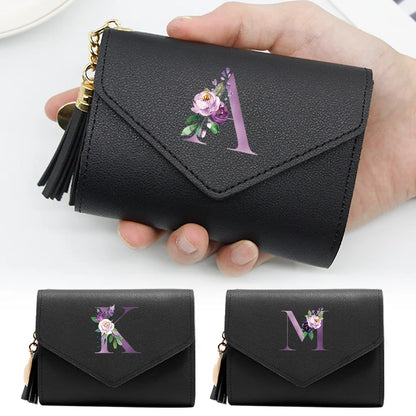 Women's RFID Leather Wallet - Compact Luxury Mini Purse With ID Window, Purple Letter Pattern & Card Holder Design