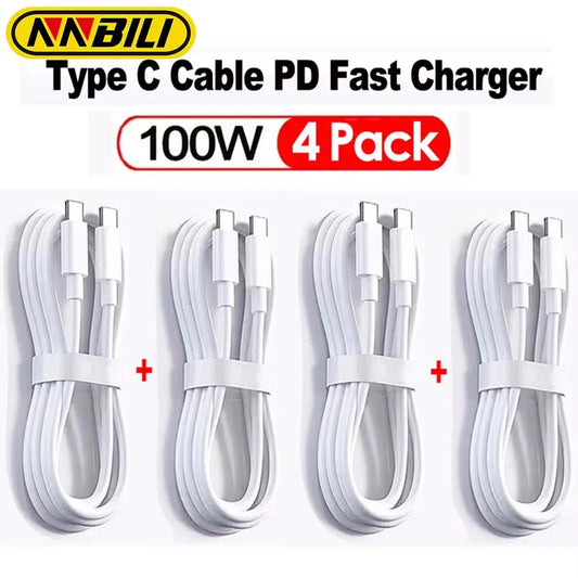 NNBILI 3-4Pcs 100W USB Type-C to USB-C Cable – PD Fast Charging Cord for Samsung, Xiaomi, Type-C Devices