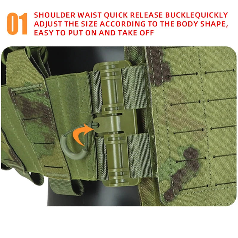 New Combat Vest 6094 – Lightweight Quick Release Laser Cut Tactical Gear for Hunting, Black Tactical Vest
