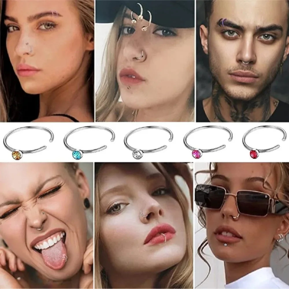 Women’s Crystal Stainless Steel Nose Stud – Hypoallergenic 1.8mm Straight, L, or Screw Nose Ring Jewelry